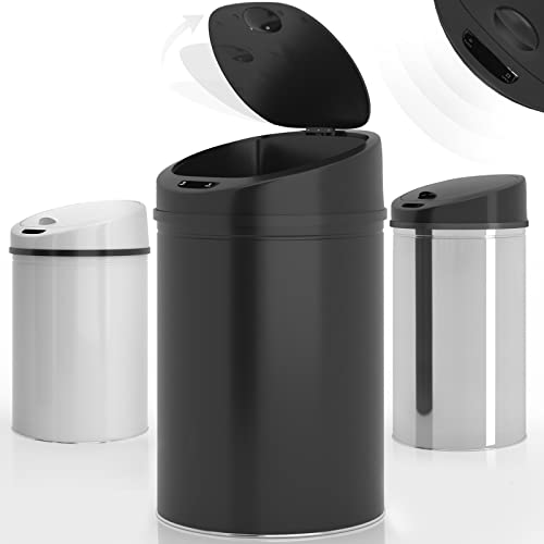 Jago® Mülleimer mit Sensor - 30/40/50/60L, Edelstahl/verzinkter Stahl, Rund, mit Klemmring, für Küche, Büro, Handfrei, Farbwahl-Sensor-Mülleimer, Abfalleimer, automatischer Mülleimer (60 L, Schwarz) von Jago