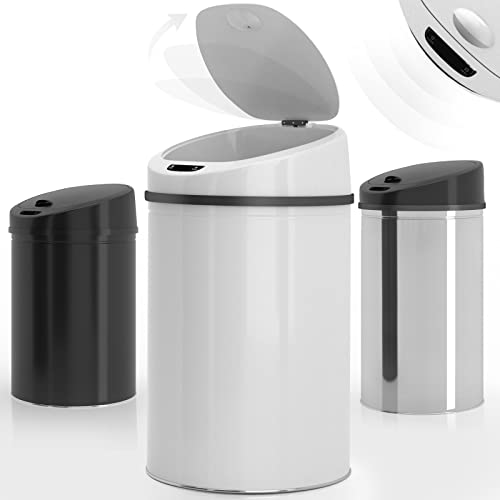 Jago® Mülleimer mit Sensor - 30/40/50/60L, Edelstahl/verzinkter Stahl, Rund, mit Klemmring, für Küche, Büro, Handfrei, Farbwahl-Sensor-Mülleimer, Abfalleimer (30L,Weiß) von Jago