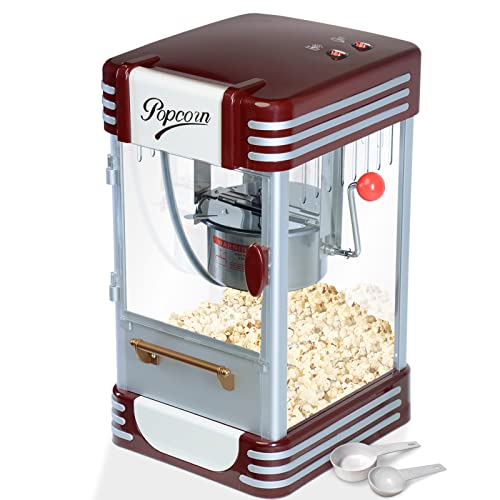 Jago® Popcornmaschine Retro - 60L/h, 200g/10min, Edelstahl Topf, für salziges Popcorn - 50er Jahre Look, Profi Popcorn Maker, Zubereiter, Automat von Jago