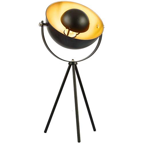 Jago® Tischlampe mit Stativ - Höhe 67cm, schwenkbar, 60W, E27, LED, Schwarz-Gold - Tripod Tischleuchte, Nachttischlampe, Schreibtischlampe, im Retro Vintage Design für Wohnzimmer, Schlafzimmer von Jago