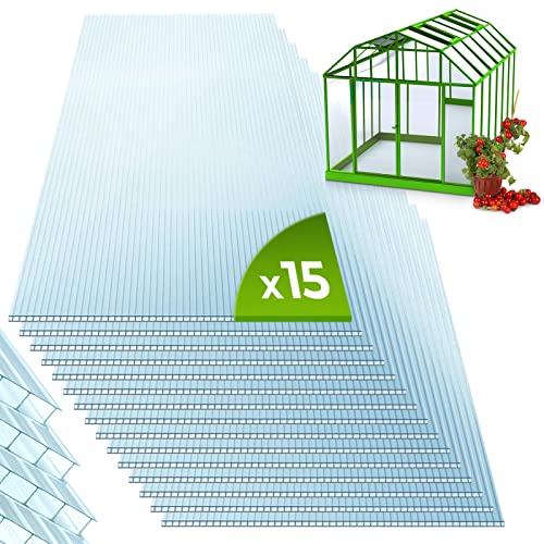 Jago Gewächshaus Platten Set - 15 Stück, 4mm, 11m², Polycarbonat, UV-beständig, Transparent von Jago