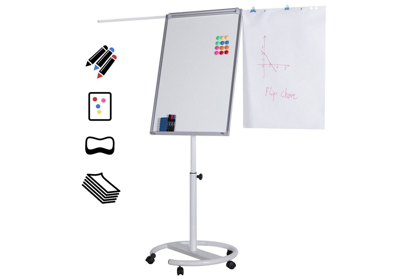 Jago Magnettafel Flipchart mit Rundfuß - 60x90cm, höhenverstellbar, Staffelei von Jago