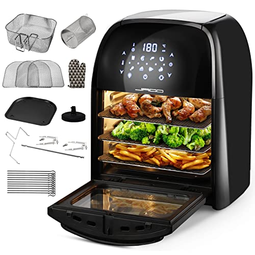 Jago® XXXL 8in1 Heißluftfritteuse 12L + 10 Zubehör - 1800W, LED Display mit Touch Screen, 8 Programme/Timer, Ohne ÖL - Airfryer, Heißluft, Fritteuse, Heißluftofen, Backofen, Dehydrator, Grill von Jago