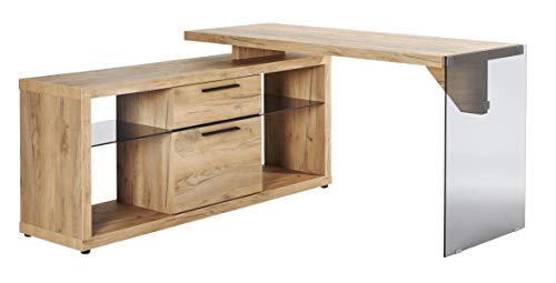Jahnke LUX C 150 E Eckschreibtisch, 2 Schubladen,114,8 x 140 x 74 cm, Kerneiche/Graues Glas von Jahnke