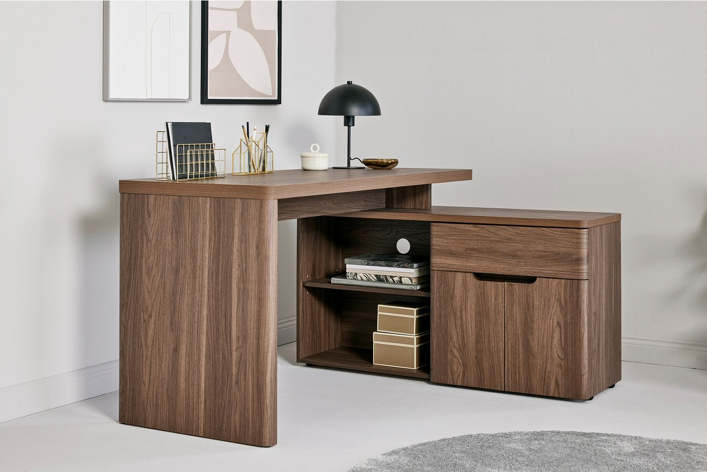 Jahnke Eckschreibtisch CU-LIBRE 150 E (1-St), wechselseitig montierbar, edel abgerundet, grifflos von Jahnke