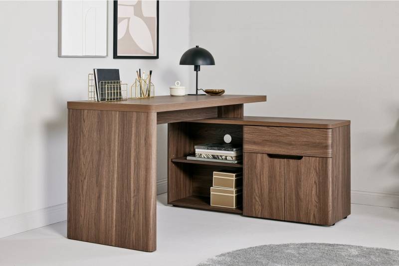 Jahnke Eckschreibtisch CU-LIBRE 150 E (1-St), wechselseitig montierbar, edel abgerundet, grifflos von Jahnke