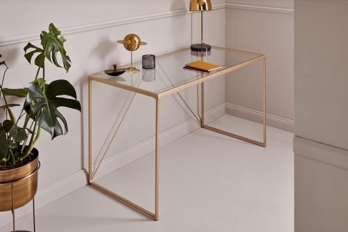 Jahnke Glam Desk KLARGLAS Schreibtisch, Tempered Glass, Clearglass/Gold Look, One Size von Jahnke