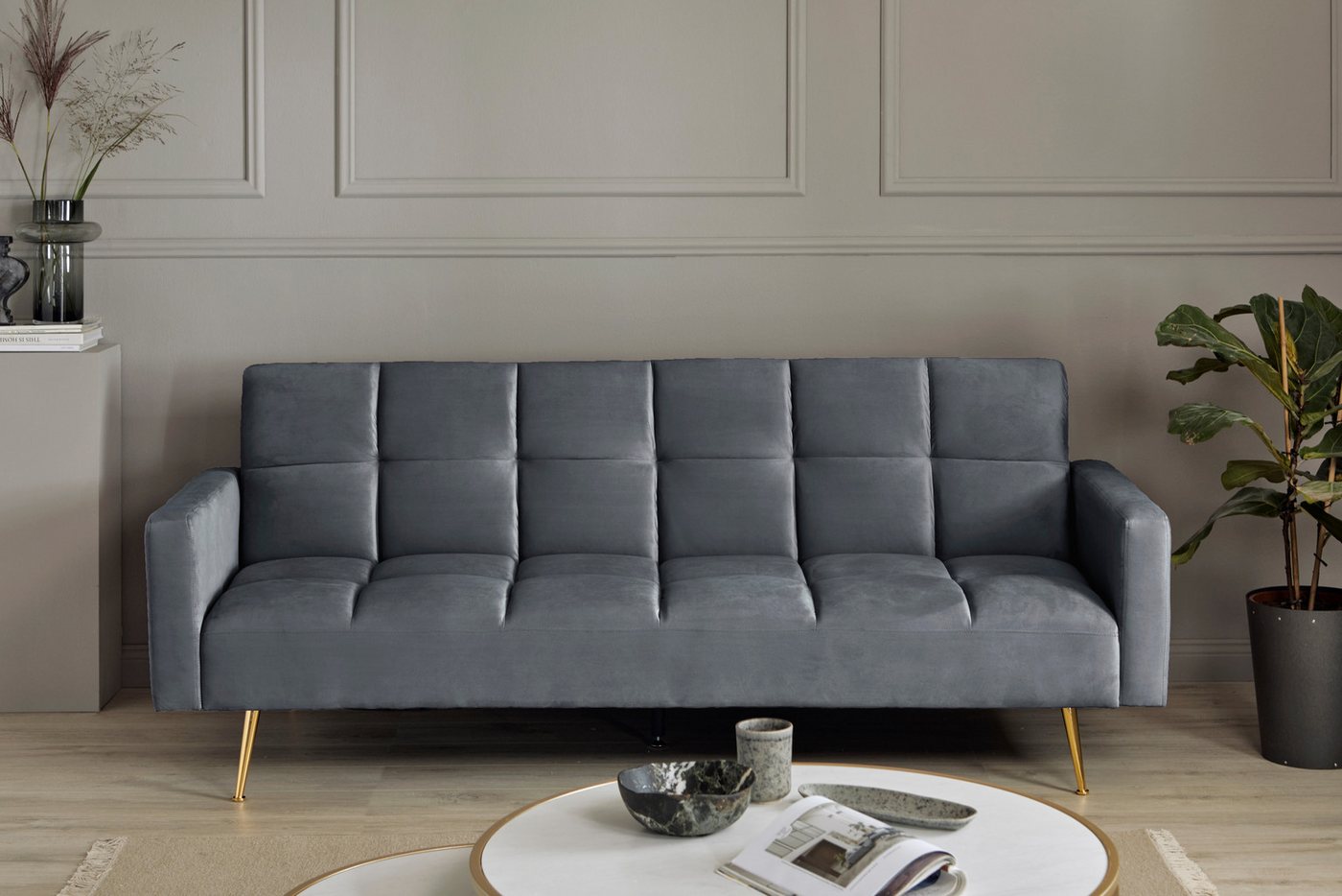 Jahnke Schlafsofa CHILLAX POSH, 1 Teile, mit Schlaffunktion, edler Samtstoff & Füße im Gold-Look, Breite 213 cm von Jahnke