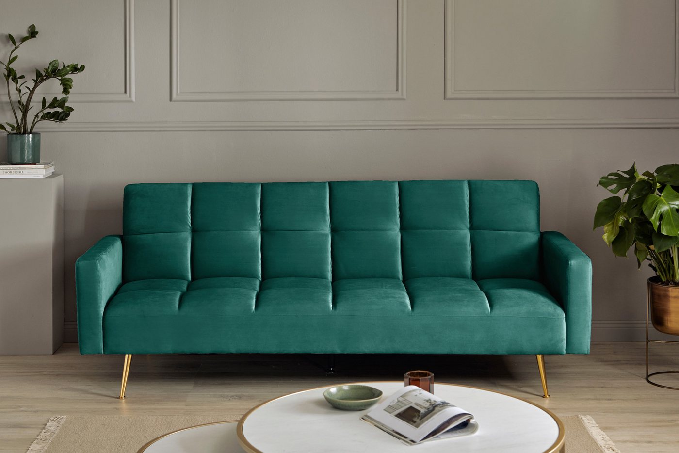 Jahnke Schlafsofa CHILLAX POSH, 1 Teile, mit Schlaffunktion, edler Samtstoff & Füße im Gold-Look, Breite 213 cm von Jahnke