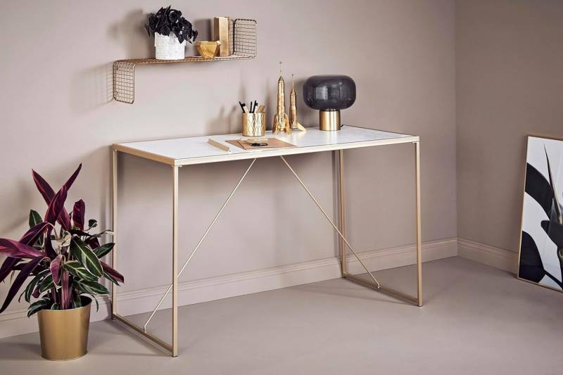Jahnke Schreibtisch GLAM, Schreibtisch 120x60 Glam Desk Weiß Gold Tisch Metal Edler Marmor von Jahnke