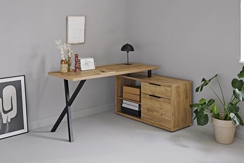 Jahnke X-TRA C 145 E Kerneiche/Schwarz Schreibtisch, Engineered Wood, Core Oak/Black, One Size von Jahnke