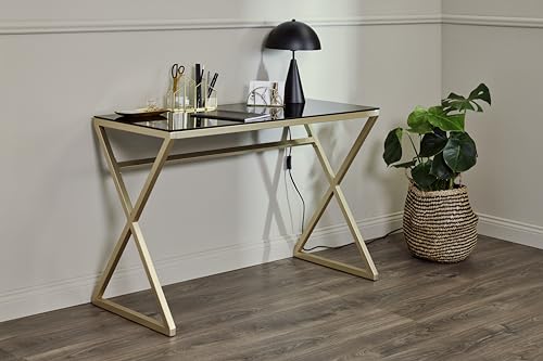 Jahnke Xtra Desk Schwarzglas/Goldfarben Schreibtisch, Tempered Glass, Blackglass/Gold Colour, One Size von Jahnke