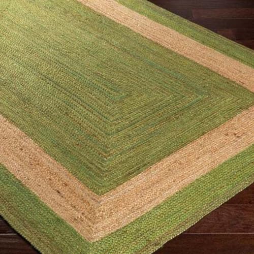 Jaipur Art And Craft Grüner mit beigem Jute-Teppich für das Esszimmer, rechteckiger handgeflochtener Wendeteppich– (4x6 Quadratfuß) von Jaipur Art And Craft