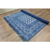 3x5 Fuß Und Andere Größen, Indigo Handgewebter Blauer Handgefertigter Dekorativer Teppich Aus Baumwolle Mit Blockdruck Für Zuhause von JaipurHandCraftsShop