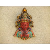 Faser Buddha Deko Maske Mit Stein Arbeit, Wanddekoration, Wandbehang, Handarbeit von JaipurTreasures