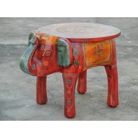 Holz Elefant Hocker, Beistelltisch, Fußschemel, Ottoman, Pouffe, Bank Stuhl, Handgemacht Handbemalt von JaipurTreasures