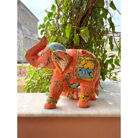 Holz Elefant Statue, Figur, Showpiece, Distress Rustikal Finish, Handgemalt, Wohndekor, Höhe 8, 5 Zoll, Figur von JaipurTreasures