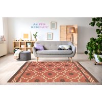 Jute 5x8 Gedruckt Rajasthani Sun Mandala Tradition Dhurrie Teppich Freundliche Natürliche Wohnkultur Bodenbelag Wandteppiche Textilien Innendesign von Jaipursamuraiarts