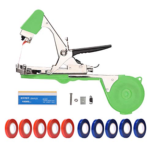 Jajadeal Bindezange für Pflanzen, Bandzange Tapetool Handbindemaschine für Weinbau Tomaten Gurken Obst Gemüse, Landwirtschaft Garten Bindemaschine mit 1 Schachtel Heftklammern und 10 Bandrollen von Jajadeal