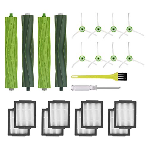 Jajadeal Bürsten Ersatzteile für iRobot Roomba E/I/J Serie i7 + i3+ i4+ i6+ i8+ j7 E5 E6 E7 Saugroboter Zubehör Kit mit 4 Gummibürsten, 8 HEPA-Filter, 8 Seitenbürsten von Jajadeal