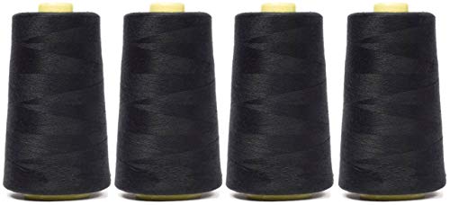 4 Konen Overlockgarn schwarz 50/2, 5000 Yards 100% Polyester Overlock Konen von Jajasio