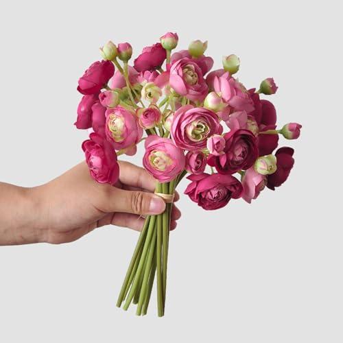 12 Stück Ranunkeln, künstliche Blumen, Seidenblumen, Kunstblumen, DIY-Blumenstrauß für Hochzeit, Verlobung, Tafelaufsätze, Arrangements, Brautparty-Dekorationen, Heimdekoration (Hell-Champagner) von Jakiro