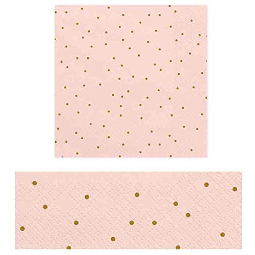 Servietten mit goldenen Punkten, 20 Stück, 33 x 33 cm (rosa) von Jakopabra