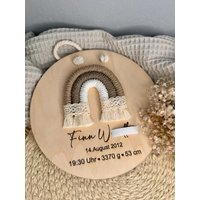 Geburtsschild | Personalisiert Makramee Regenbogen Baby Geschenk Geburt Namen Datum Uhrzeit Gewicht |Größe von JalieHandmade