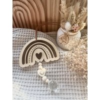 Boho Regenbogen Sonnenfänger Aus Holz Mit Kristall Und Herz | Deko Für Babyzimmer Fenster von JalieHandmade