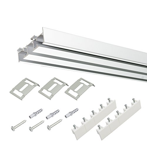 JalousieCrew Flächenvorhangschiene Farbe Weiss Gardinenschiene Gardinenstange Innenlaufschiene Vorhangschiene Gardinen 3 - lauf (165 cm) von JalousieCrew