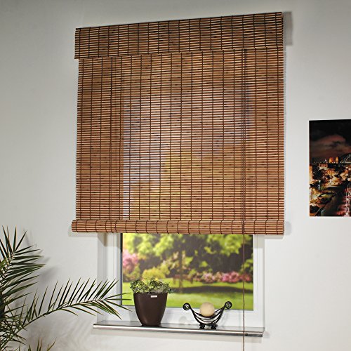 JalousieCrew Holzrollo Farbe braun Breite 80-160 cm Läng 170 cm Seitenzug Fenster Tür Rollos (100 x 170 cm) von JalousieCrew