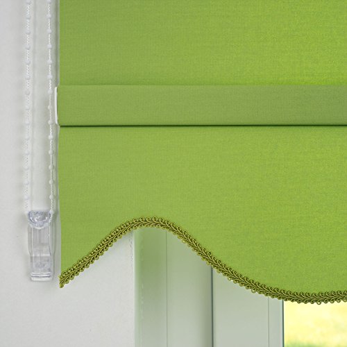 JalousieCrew Kettenzugrollo mit Volant Klassik Seitenzug Rollo grün - 60-240 cm Länge 180 cm Blickdicht Blickschutz Tür Fenster (140 x 180 cm) von JalousieCrew