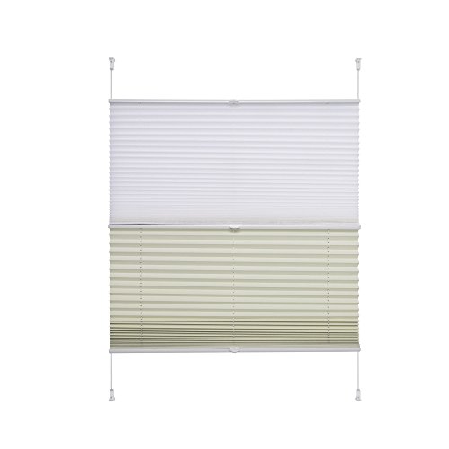 JalousieCrew Klemmfix Night & Day Plissee Verdunkelung Farbe weiß/beige Creme - Breite 40 bis 100 cm, Länge 130 cm - Klemm - Rollo ohne zu Bohren (100 x 130 cm) von JalousieCrew