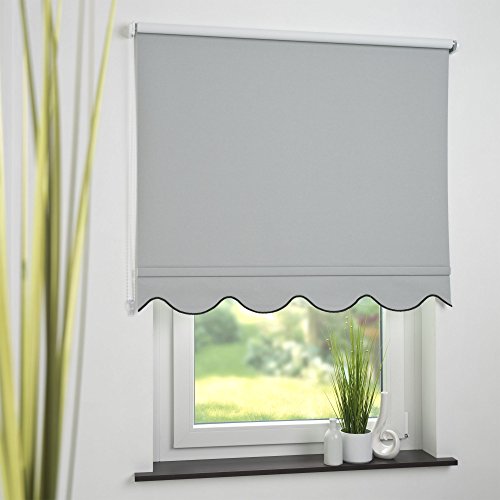 JalousieCrew Verdunkelungsrollo Kettenzugrollo mit Volant Klassik Seitenzug Rollo hellgrau - 60-240 cm Länge 180 cm Blickdicht Blickschutz Tür Fenster (110 x 180 cm) von JalousieCrew