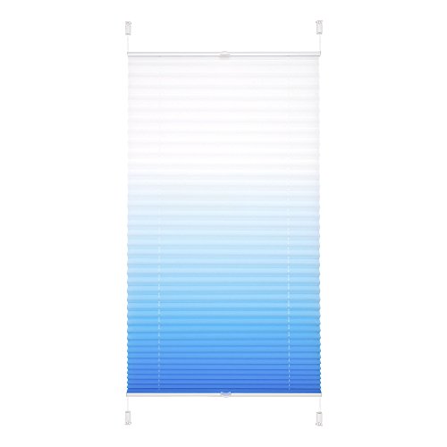 Klemmfix Plissee mit Farbverlauf Farbe Azur blau - Breite 40 bis 120 cm, Länge 130 cm und 210 cm - Klemm - Rollo ohne zu Bohren (50 x 130 cm) von JalousieCrew