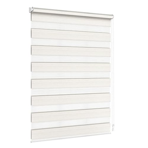 Jalousiescout Doppelrollo Klemmfix ohne Bohren & mit Bohren, Rollo Fensterrollo lichtdurchlässig & verdunkelnd，Sonnenschutzrollo Zebrarollo für Fenster & Türen, 100 x 150 cm (BxH) Beige-marmoriert von Jalousiescout