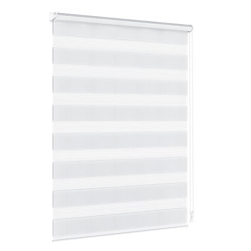 Jalousiescout Doppelrollo Klemmfix ohne Bohren & mit Bohren, Rollo Fensterrollo lichtdurchlässig & verdunkelnd，Sonnenschutzrollo Zebrarollo für Fenster & Türen, 102.5 x 120 cm (BxH) Weiß von Jalousiescout