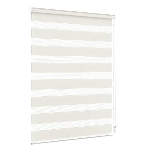 Jalousiescout Doppelrollo Klemmfix ohne Bohren & mit Bohren, 57,5x120cm Creme Rollo Fensterrollo lichtdurchlässig & verdunkelnd，Sonnenschutzrollo Zebrarollo für Fenster & Türen von Jalousiescout