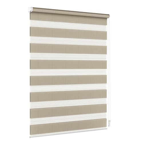 Jalousiescout Doppelrollo Klemmfix ohne Bohren & mit Bohren, 30x210cm Hellbraun Rollo Fensterrollo lichtdurchlässig & verdunkelnd，Sonnenschutzrollo Zebrarollo für Fenster & Türen von Jalousiescout