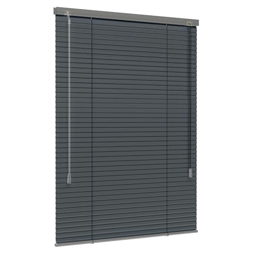 Jalousiescout Lightless Jalousie Aluminiumjalousie, Verdunkelungsrollo, Innovative Verdunkelungstechnik, Sichtschutz, ohne Bohren, 125 x 150 cm (BxH), Dunkelgrau matt von Jalousiescout