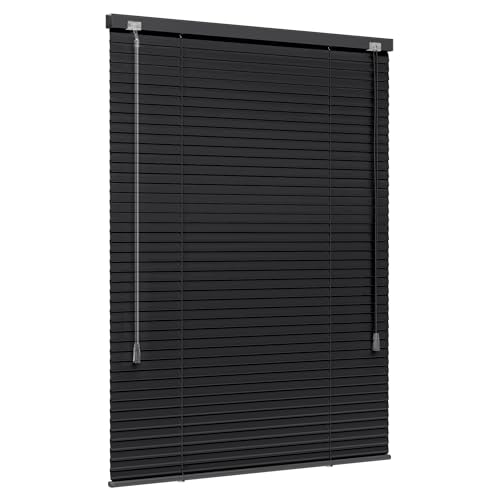 Jalousiescout Lightless Jalousie Aluminiumjalousie, Verdunkelungsrollo, Innovative Verdunkelungstechnik, Sichtschutz, ohne Bohren, 160 x 150 cm (BxH), Schwarz matt von Jalousiescout