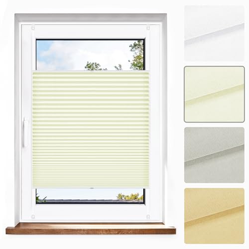 Jalousiescout Plissee Klemmfix ohne Bohren—Jalousie 140x190cm Creme Sichtschutz Fenster Sonnenschutz, Lichtdurchlässig Rollo für Fenster & Tür, Hochwertiges Polyester Pure Plissee von Jalousiescout