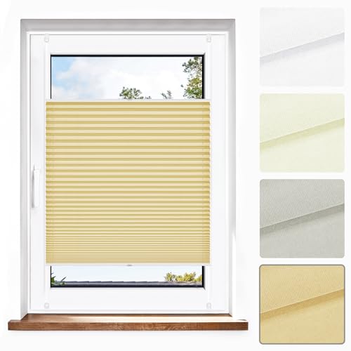 Jalousiescout Plissee Klemmfix ohne Bohren—Jalousie 87.5x150cm beige Sichtschutz Fenster Sonnenschutz, Lichtdurchlässig Rollo für Fenster & Tür, Hochwertiges Polyester Pure Plissee von Jalousiescout