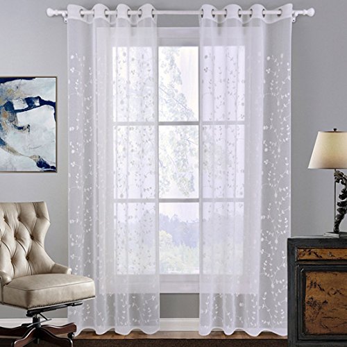 Gardinen Vorhang Weiß Blume Transparent Blümchen Voile Ösen Aufhängung Schlaf- Wohnzimmer Kinderzimmer Uni 1er Pack Stück (240 x 140 cm HxB 1 Stück) von JameStyle26