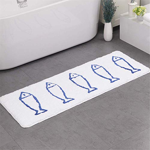 JameStyle26 Badematte antirutsch Fußmatte Blau Weiß Fisch Fish Motiv Badezimmermatte rutschfest Duschmatte schnelltrocknend Küchenmatte Badezimmer Teppich Matte (Weiß, 45 x 120 cm) von JameStyle26