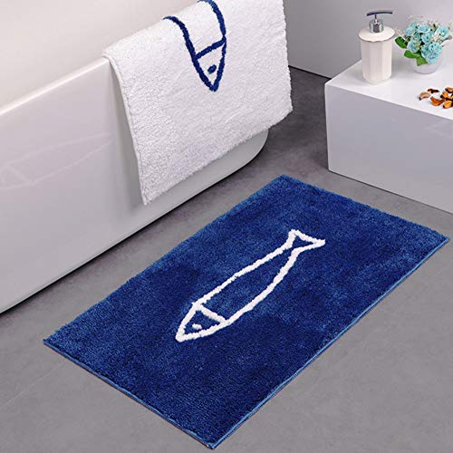 JameStyle26 Badematte antirutsch Fußmatte Blau Weiß Fisch Fish Motiv Badezimmermatte rutschfest Duschmatte schnelltrocknend Küchenmatte Badezimmer Teppich Matte (50 x 80 cm, Blau) von JameStyle26