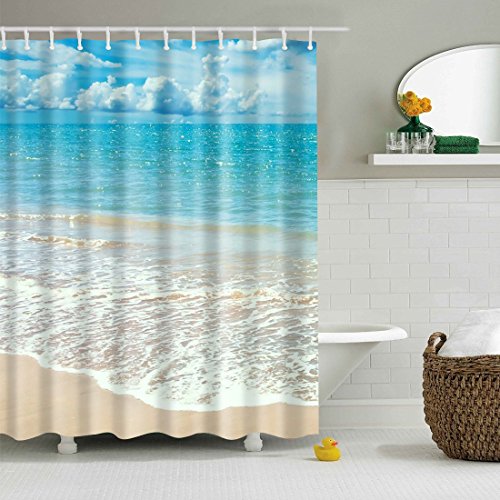 JameStyle26 Duschvorhang Vorhang Digitaldruck inkl. Vorhangringe Anti Schimmel vers. Motiven Badezimmer Badewanne (Beach, 180 x 200 cm) von JameStyle26