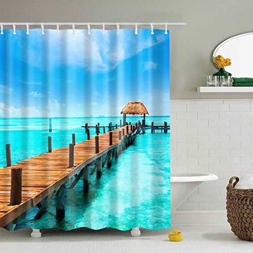 JameStyle26 Duschvorhang Vorhang Digitaldruck inkl. Vorhangringe Anti Schimmel vers. Motiven Badezimmer Badewanne (Meer, 180 x 180 cm) von JameStyle26