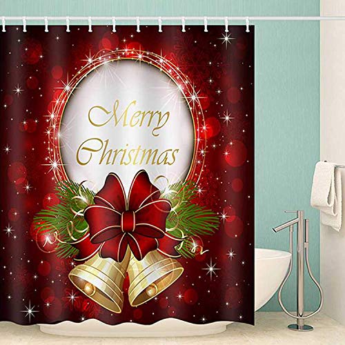 JameStyle26 Duschvorhang Weichtsmann Tannenbaum Schneemann Xmas Weihnachtsbaum Vorhang Digitaldruck inkl. Vorhangringe Anti Schimmel Badezimmer Badewanne waschbar (180 x 200 cm, Weihnachtsglocken) von JameStyle26