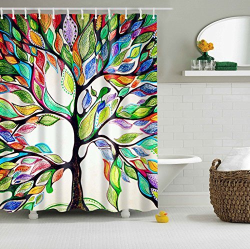 JameStyle26 Duschvorhang mit Digitaldruck | Duschvorhänge | Anti-Schimmel | Verschiedene Motive für Bad und Badewanne | Fabelbaum 180 x 200 cm von JameStyle26